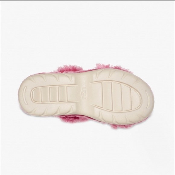 UGG Women's Fluff Sugar Faux Fur Sandal Plush Insole Logo Strap Pink size 6 NEW - Picture 5 of 8